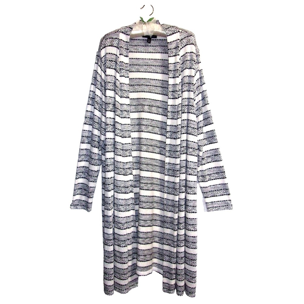 Lane Bryant Women Longline Duster Sweater Plus Size 18 20 Ivory Gray Striped